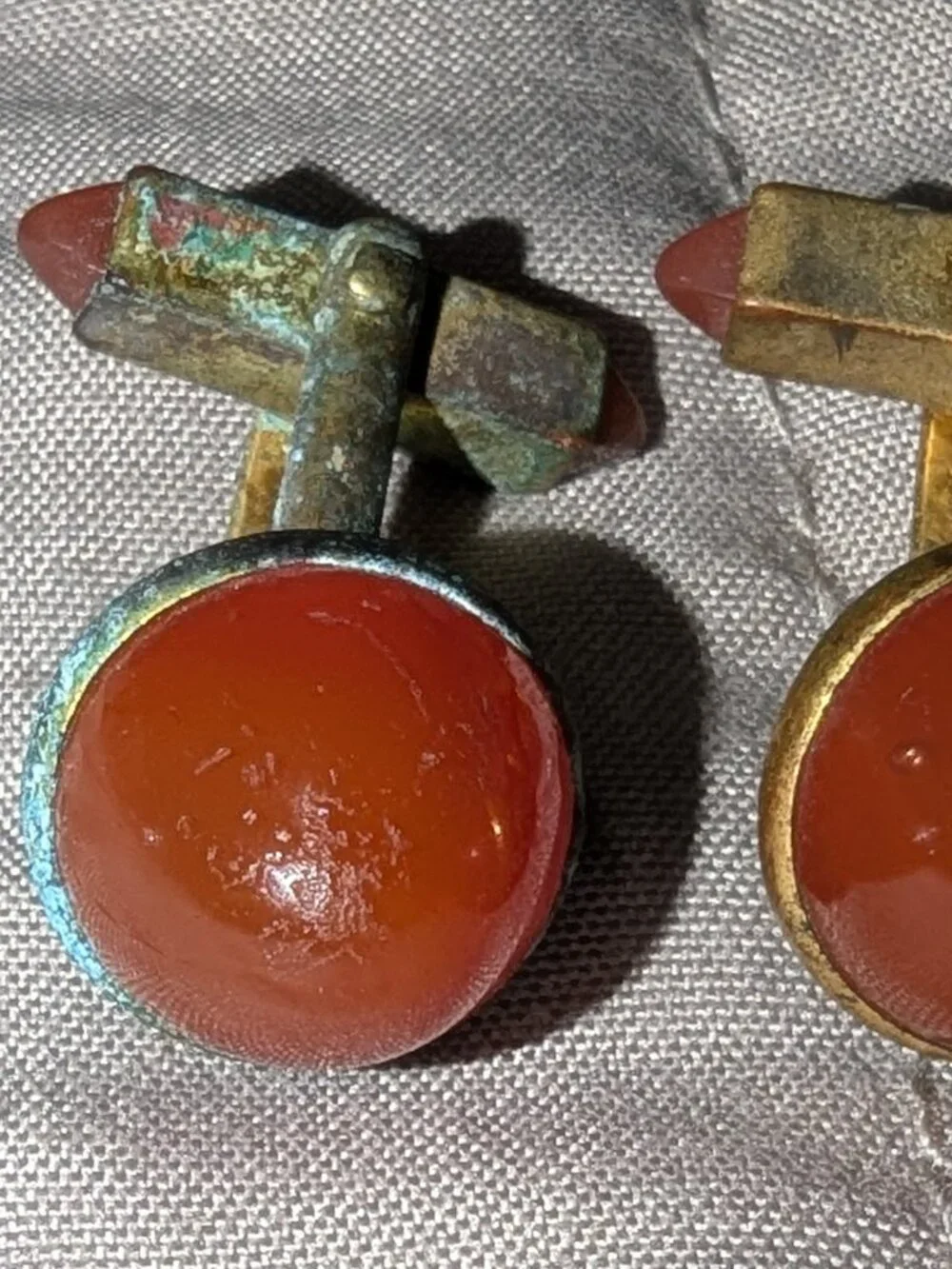 Vintage Swank Cufflinks Carnelian Orange Cabochon Gold Tone AS IS 7480